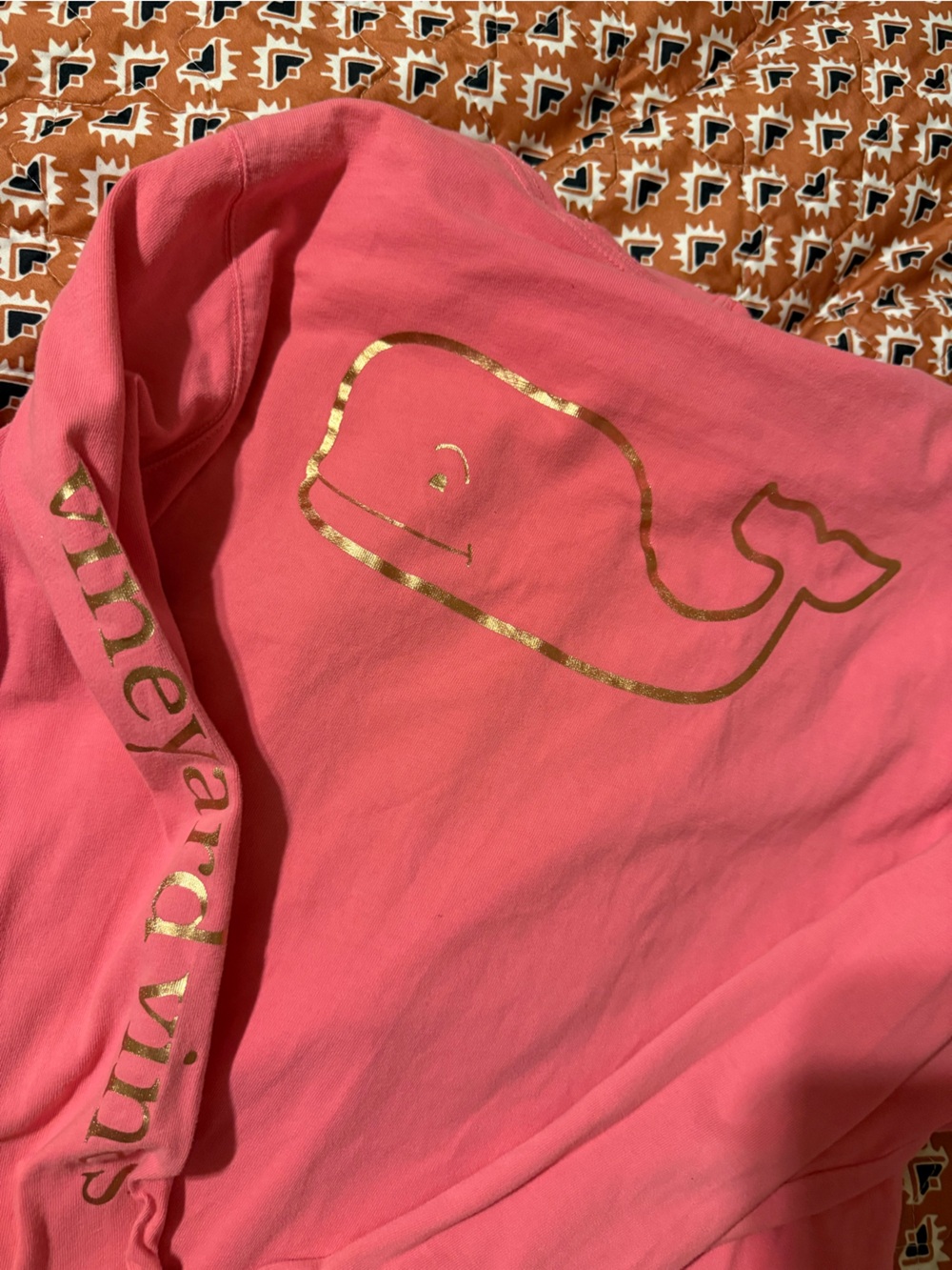 Vineyard Vines Girls' Coral Pink Hoodie with Gold Whale Graphic hooded, xl